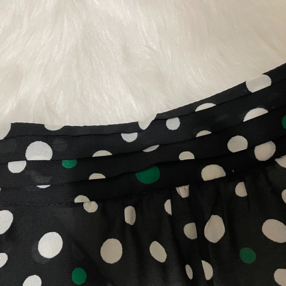 Banana Republic Factory Tie-Neck Black with White & green Polka dot Print XL - Picture 10 of 12